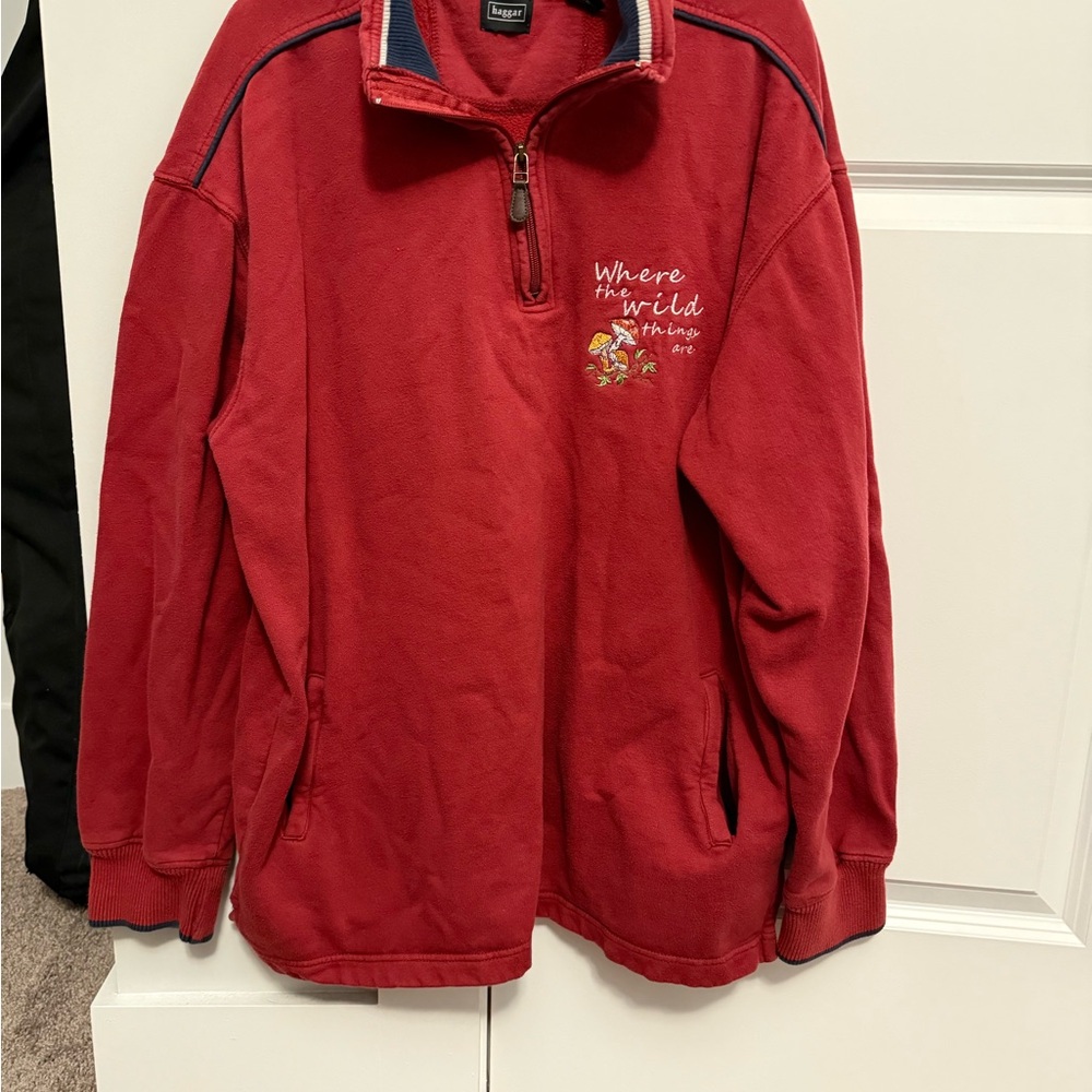 Red Half-Zip Pullover with Embroidery Custom Made